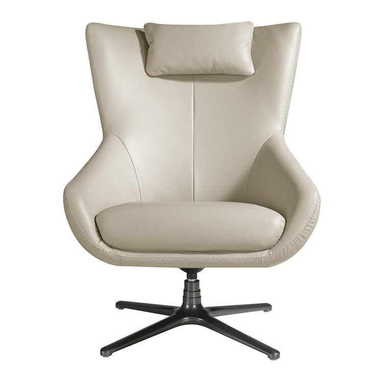 Swivel armchair with cushion upholstered in leather