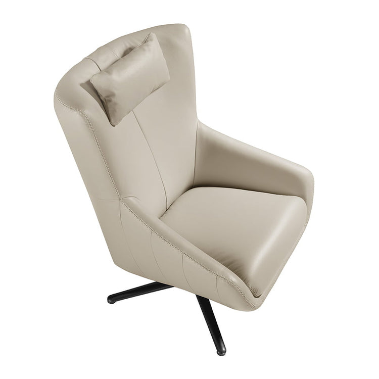 Swivel armchair with cushion upholstered in leather