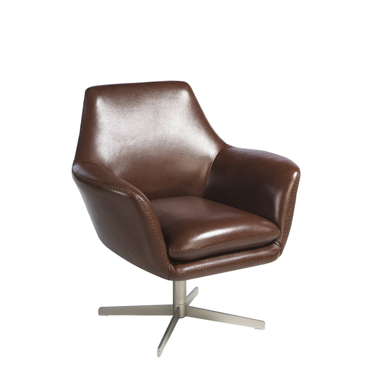 Leather and polished steel swivel armchair-Angel Cerdá