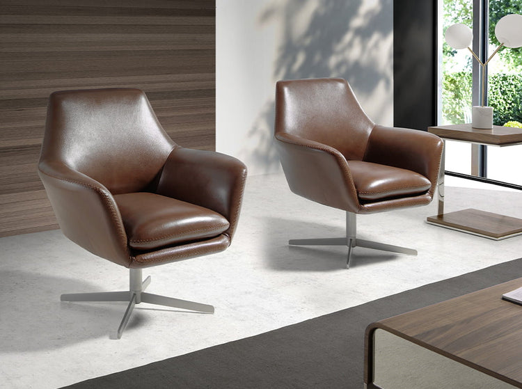 Leather and polished steel swivel armchair-Angel Cerdá