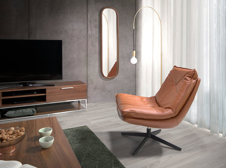 Swivel armchair upholstered in brown leather-Angel Cerdá