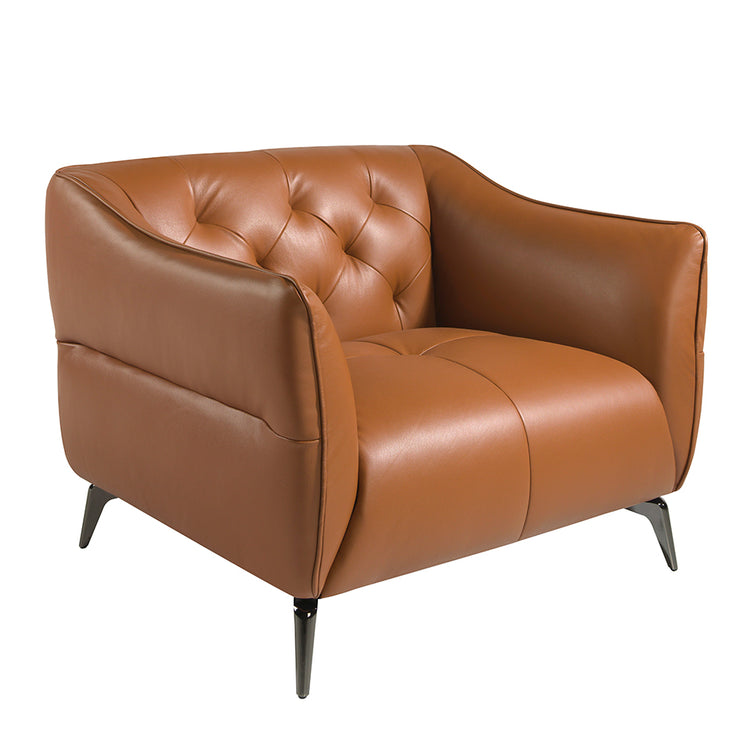 Armchair upholstered in brown leather with capitonné-Angel Cerdá