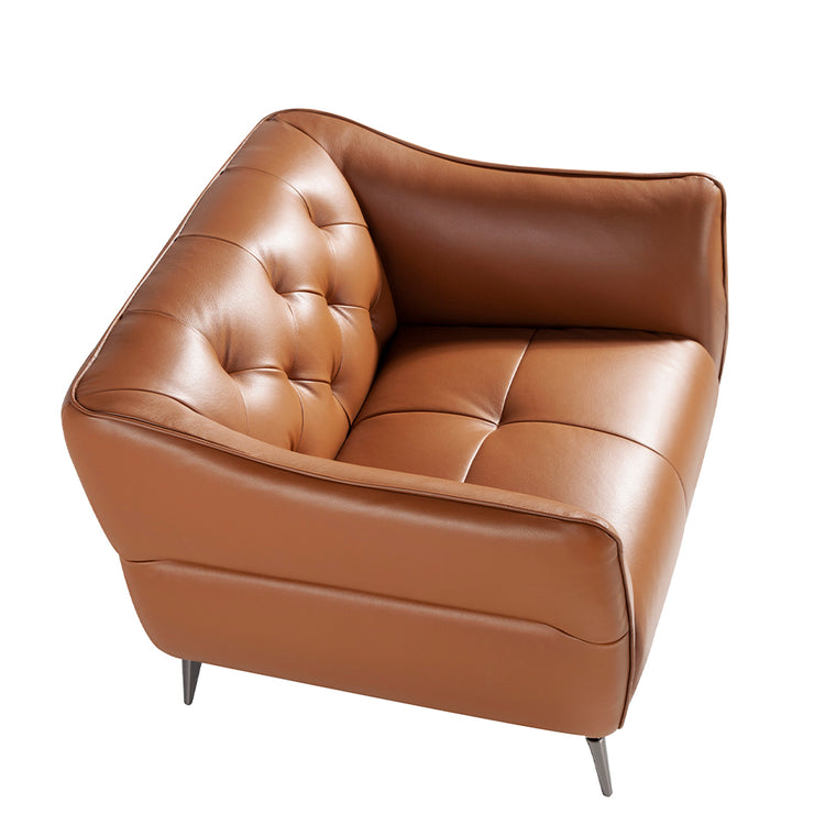 Armchair upholstered in brown leather with capitonné-Angel Cerdá