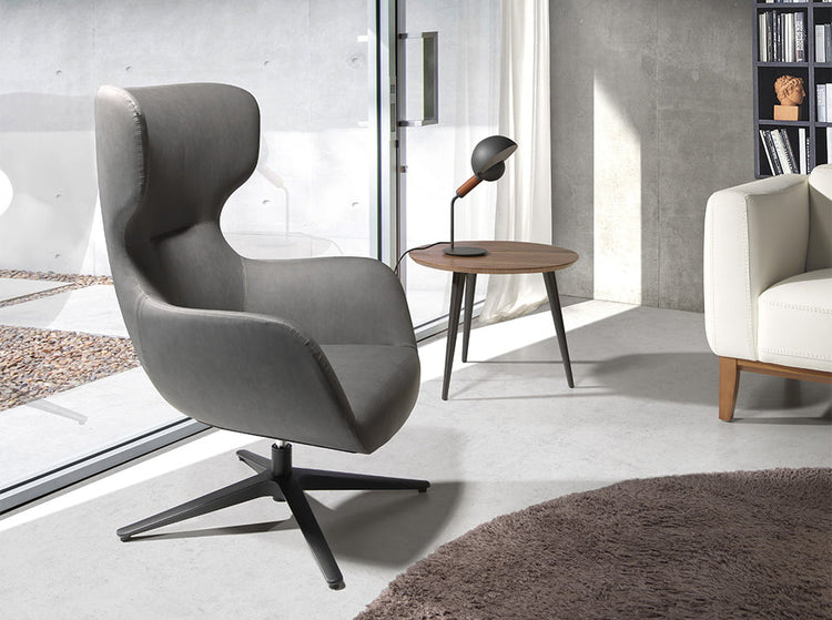 Grey eco-leather and black steel swivel armchair-Angel Cerdá