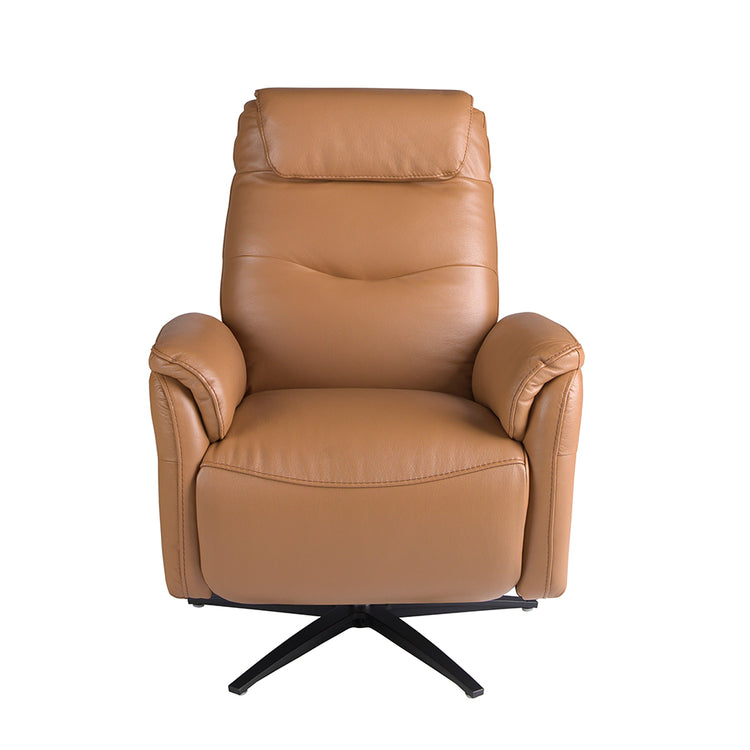 Brown leather swivel armchair