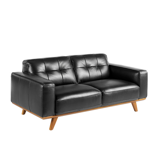 2 seat leather upholstered sofa with solid walnut legs - Angel Cerdá S.L