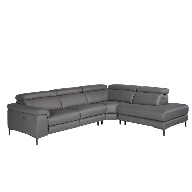 Leather upholstered corner sofa with relax mechanism