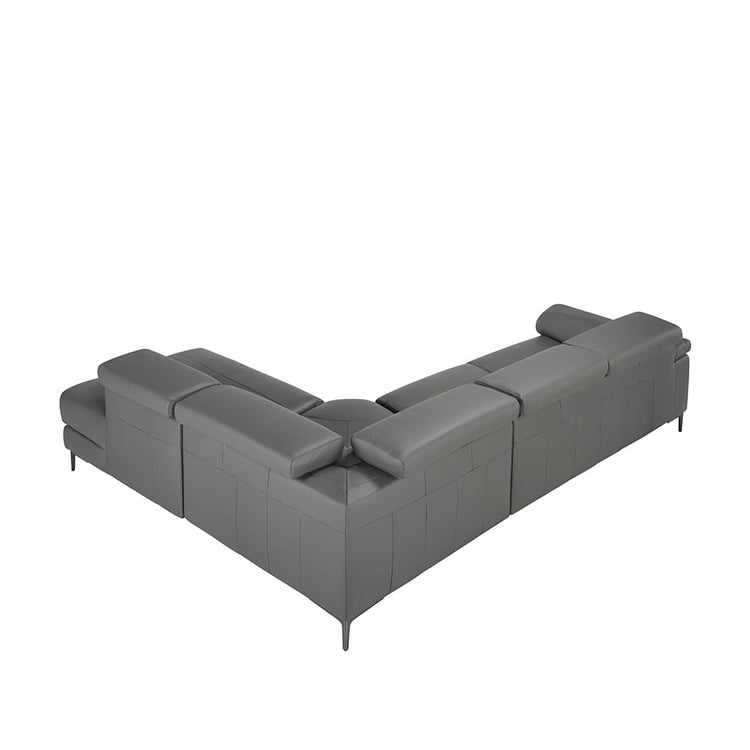 Leather upholstered corner sofa with relax mechanism