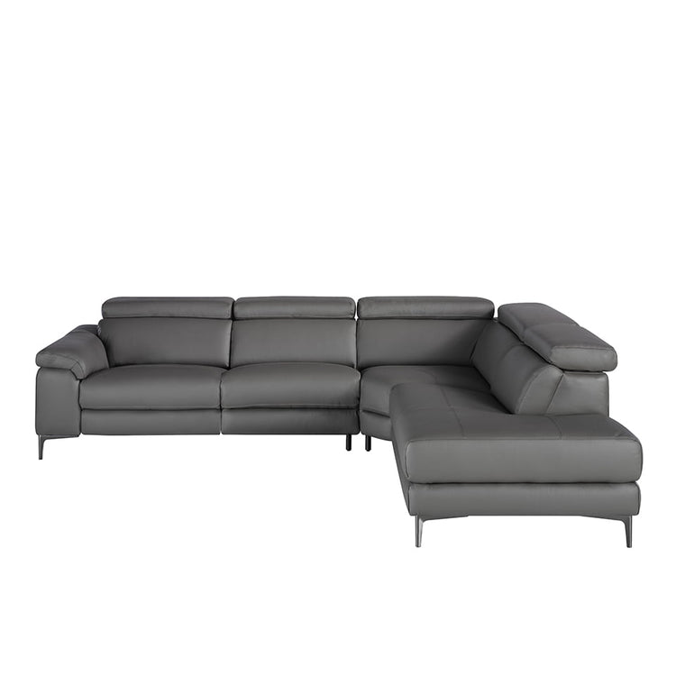 Leather upholstered corner sofa with relax mechanism