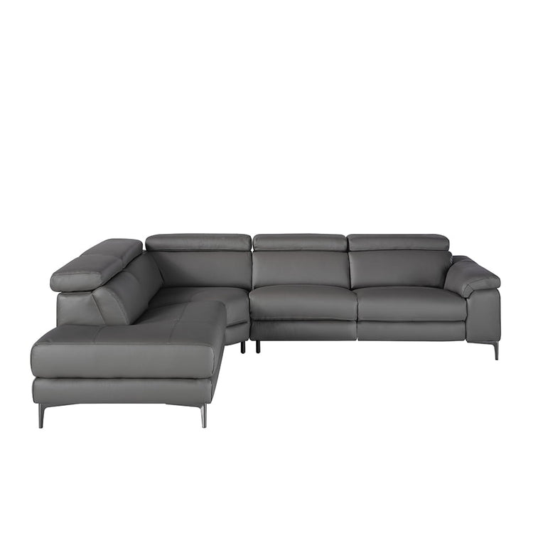 Leather upholstered corner sofa with relaxation mechanism