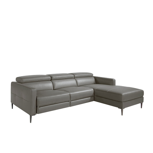 Chaise longue sofa in dark grey leather with relax mechanism-Angel Cerdá