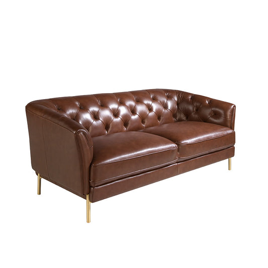 2 seater sofa in brown leather and golden steel-Angel Cerdá