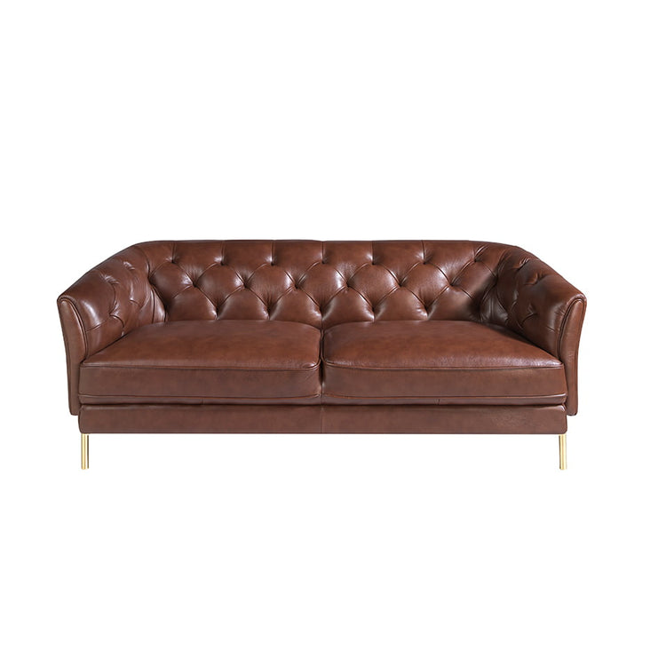 2 seater sofa in brown leather and golden steel-Angel Cerdá