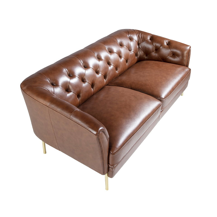 2 seater sofa in brown leather and golden steel-Angel Cerdá