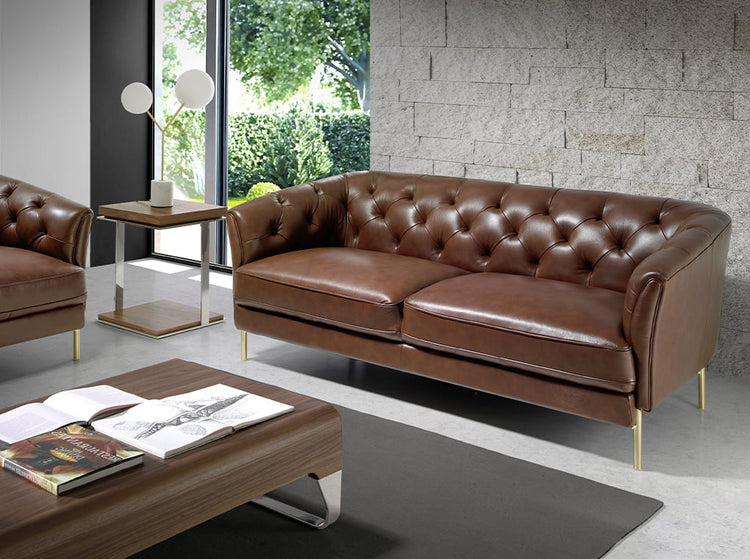 2 seater sofa in brown leather and golden steel-Angel Cerdá