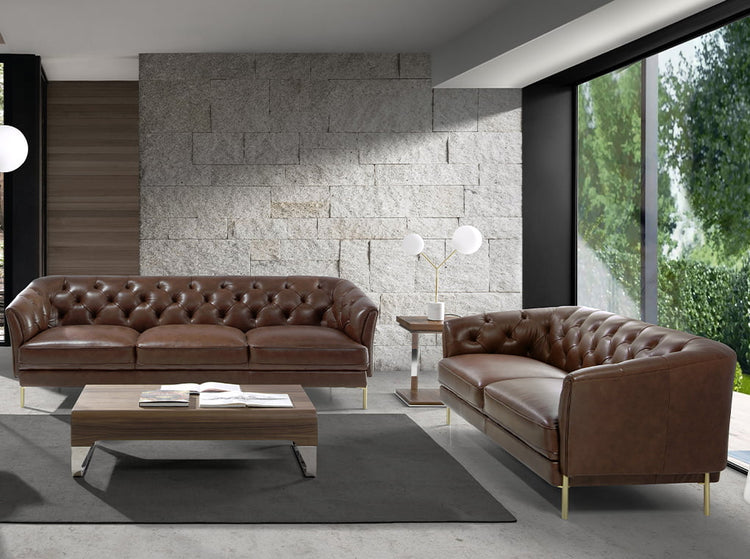 2 seater sofa in brown leather and golden steel-Angel Cerdá