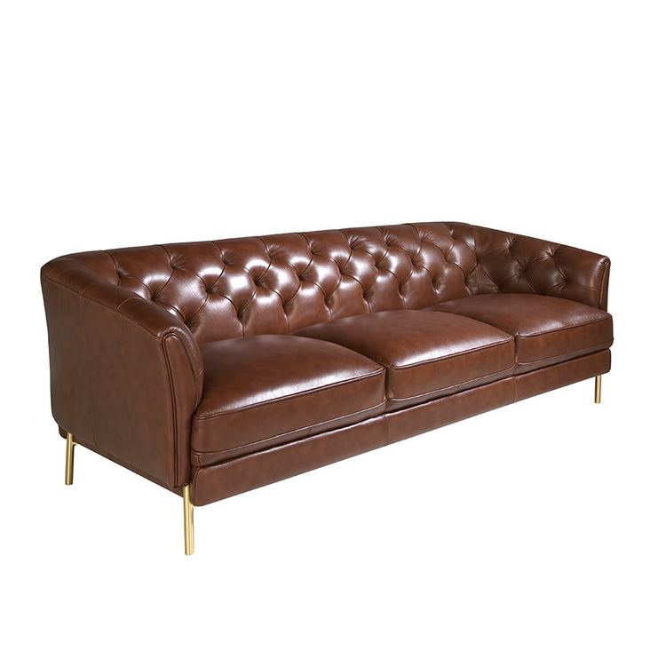 3 seater sofa brown leather and golden steel-Angel Cerdá