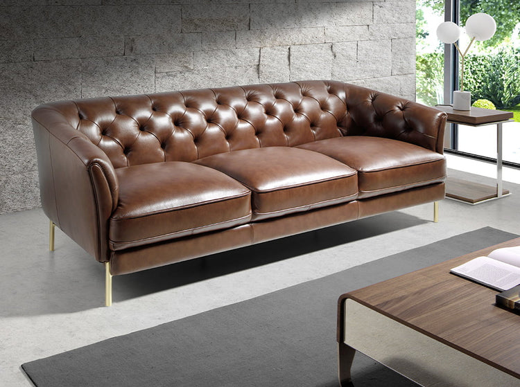 3 seater sofa brown leather and golden steel-Angel Cerdá