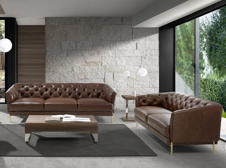 3 seater sofa brown leather and golden steel-Angel Cerdá