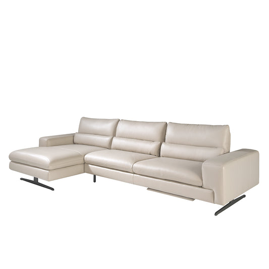 Chaiselongue Sofa (L) in leather and matt steel-Angel Cerdá