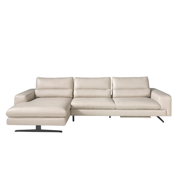 Chaiselongue Sofa (L) in leather and matt steel-Angel Cerdá