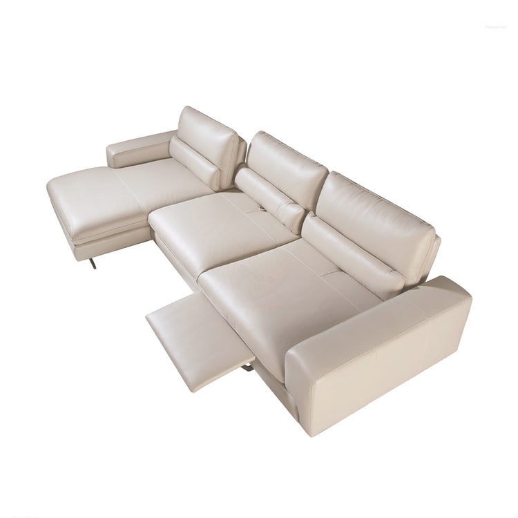 Chaiselongue Sofa (L) in leather and matt steel-Angel Cerdá