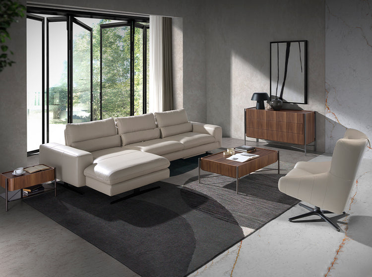 Chaiselongue Sofa (L) in leather and matt steel-Angel Cerdá