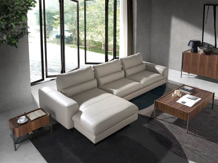 Chaiselongue Sofa (L) in leather and matt steel-Angel Cerdá