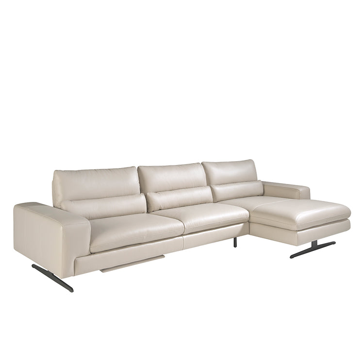 Chaiselongue Sofa (R) in leather and matt steel-Angel Cerdá