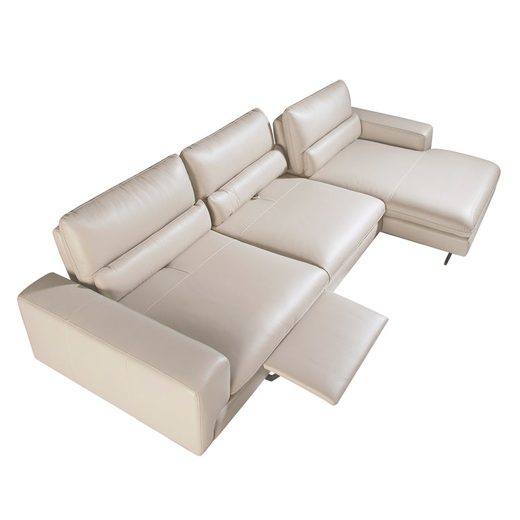 Chaiselongue Sofa (R) in leather and matt steel-Angel Cerdá