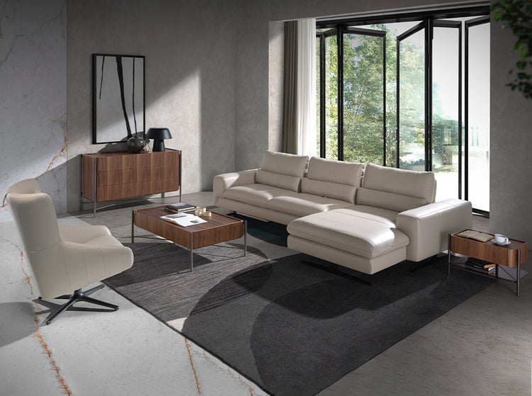 Chaiselongue Sofa (R) in leather and matt steel-Angel Cerdá