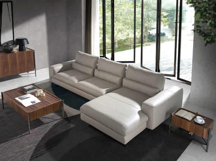 Chaiselongue Sofa (R) in leather and matt steel-Angel Cerdá