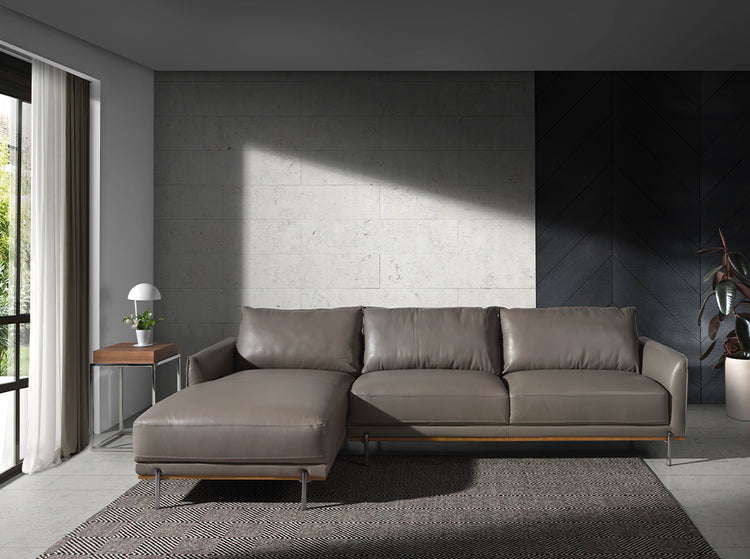 Chaiselongue Sofa (L) in leather and darkened steel-Angel Cerdá