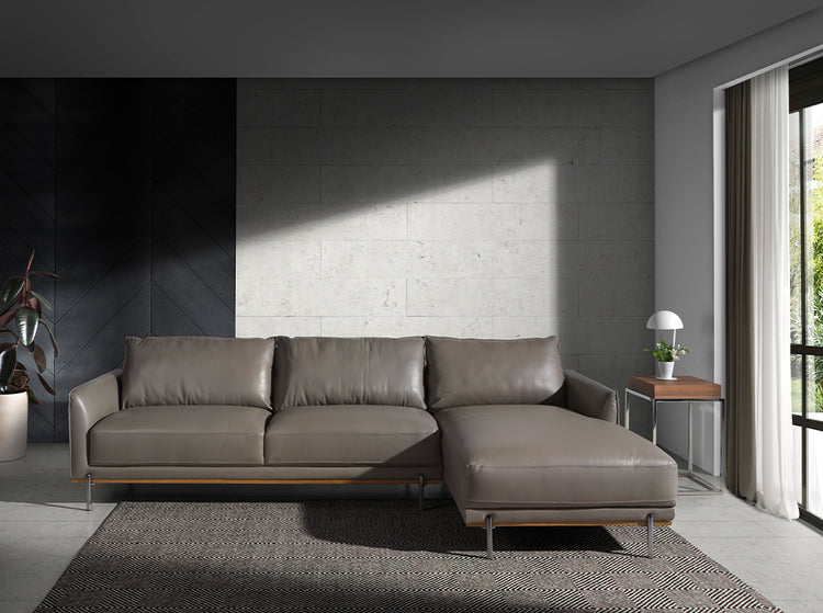 Chaiselongue Sofa (R) in leather and darkened steel-Angel Cerdá