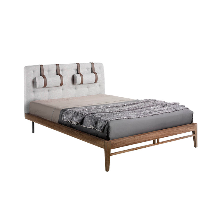 Walnut-veneered wood bed with fabric upholstered - Angel Cerdá S.L