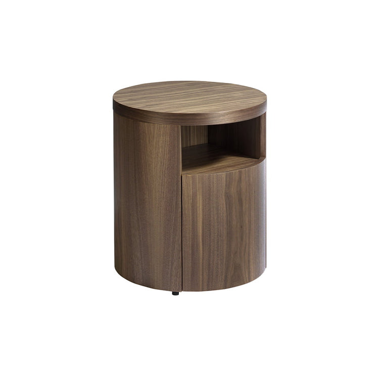 Round Walnut wood nightstand