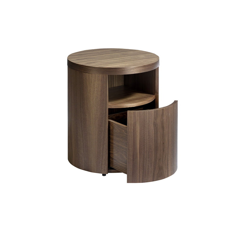 Round Walnut wood nightstand