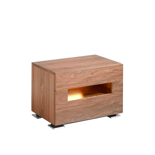 Bedside table in natural walnut veneer with interior leds - Angel Cerdá S.L