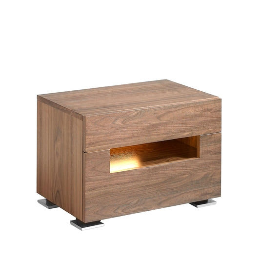 Bedside table in natural walnut veneer with interior leds - Angel Cerdá S.L