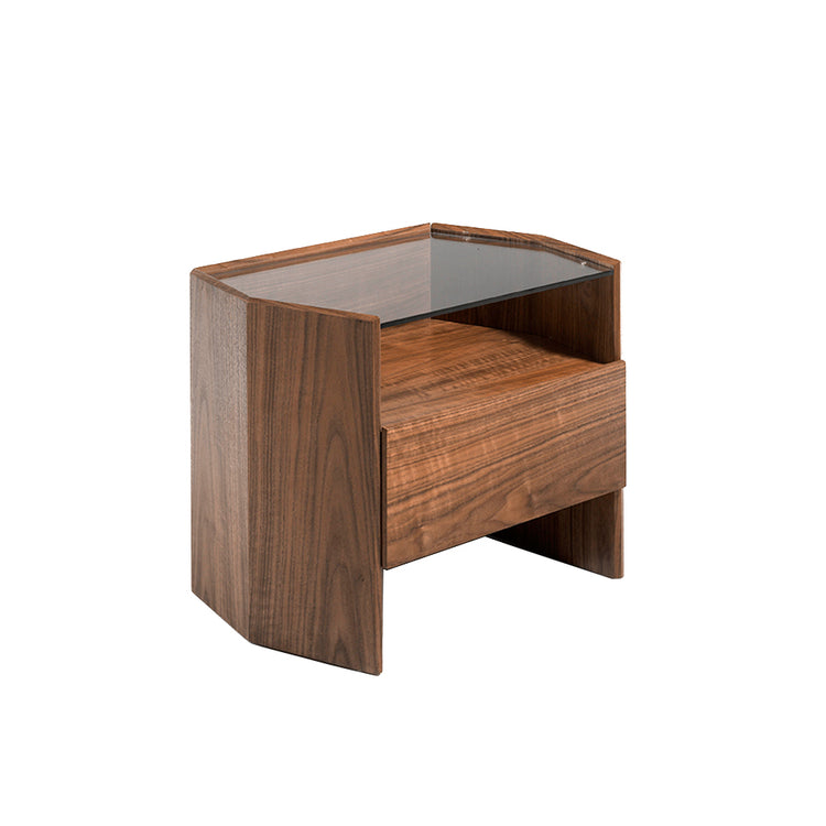 Hexagonal nightstand in walnut wood and tempered glass - Angel Cerdá