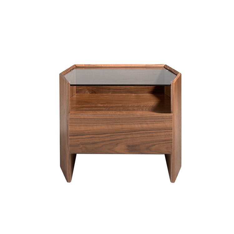 Hexagonal nightstand in walnut wood and tempered glass - Angel Cerdá