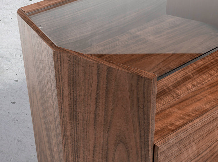 Hexagonal nightstand in walnut wood and tempered glass - Angel Cerdá