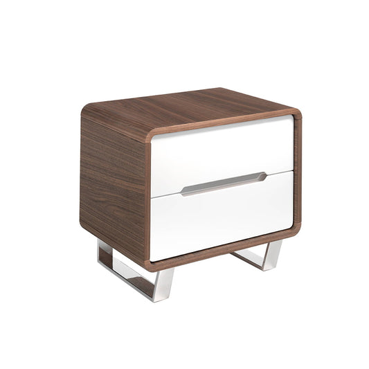 Walnut wood Nightstand with white drawers and chrome steel - Angel Cerdá