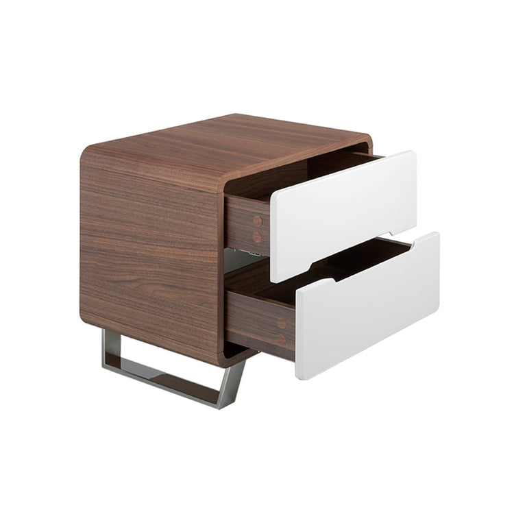 Walnut wood Nightstand with white drawers and chrome steel - Angel Cerdá