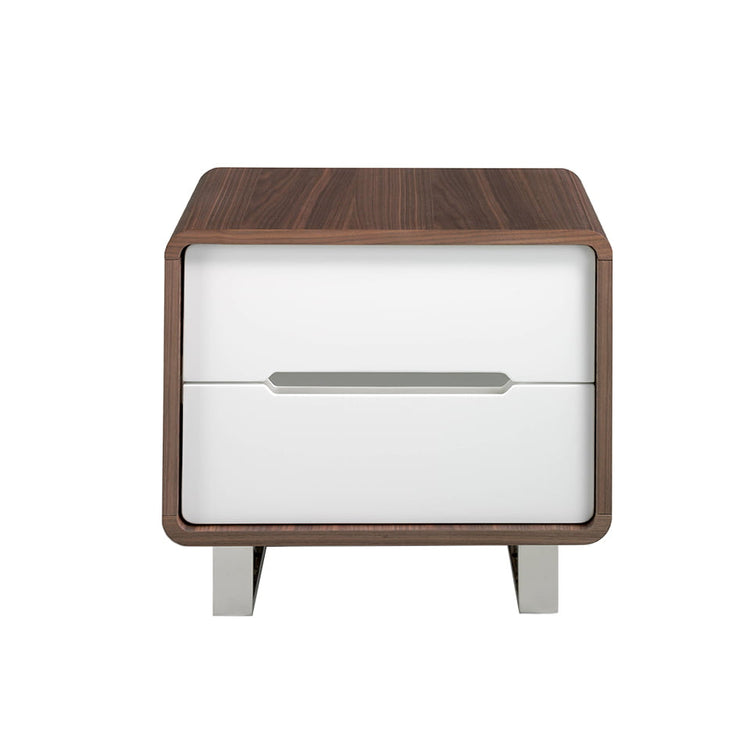 Walnut wood Nightstand with white drawers and chrome steel - Angel Cerdá