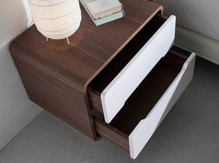 Walnut wood Nightstand with white drawers and chrome steel - Angel Cerdá