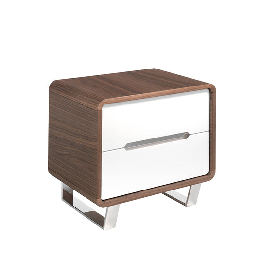 Walnut wood Nightstand with white drawers and chrome steel - Angel Cerdá