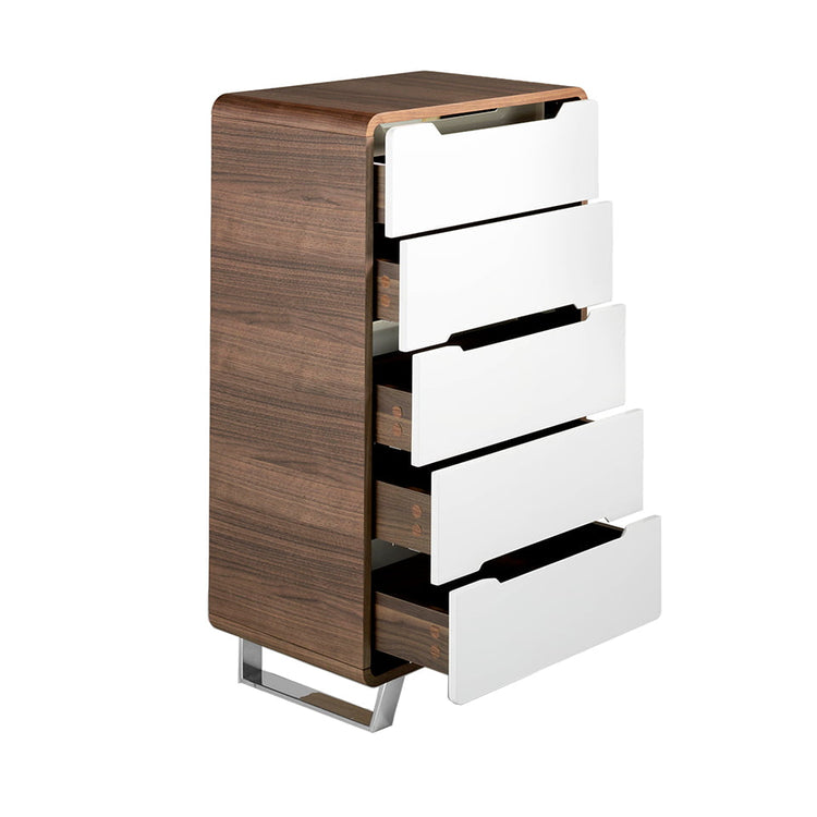 Walnut wood chiffonier with white drawers and chrome steel - Angel Cerdá