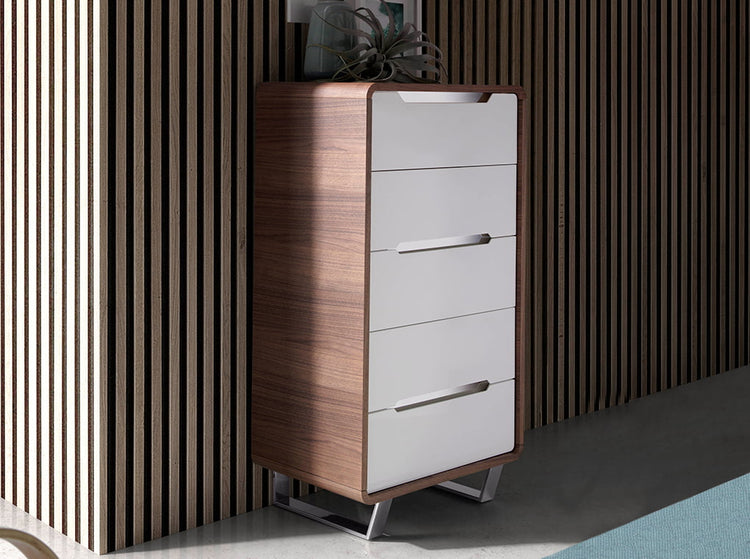 Walnut wood chiffonier with white drawers and chrome steel - Angel Cerdá