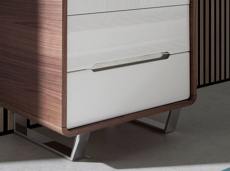 Walnut wood chiffonier with white drawers and chrome steel - Angel Cerdá